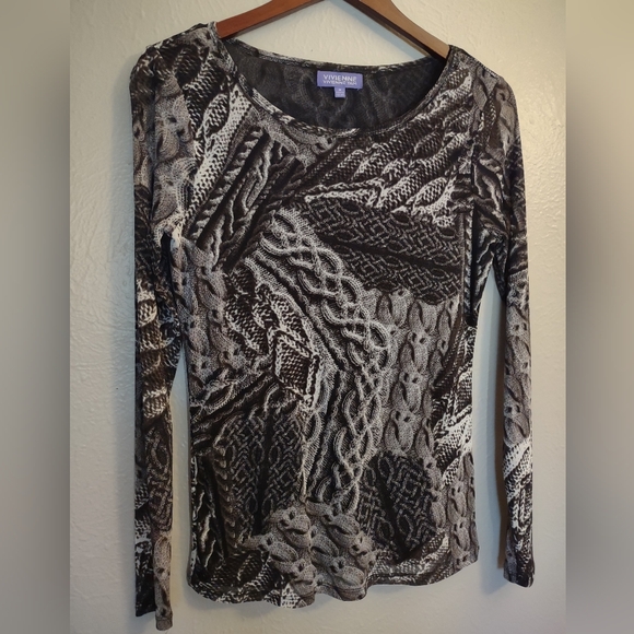 Vivienne Tam Mesh Long Sleeve Top Trompe L'Oeil Cable Knit Print Lined - Picture 3 of 15